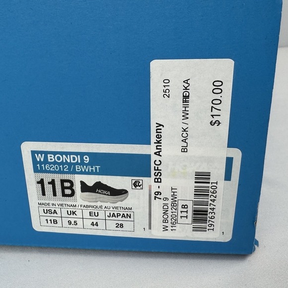 HOKA ONE ONE BONDI 9 Women's Sneakers Athletic Shoes BLACK / WHITE Size 11B - Picture 2 of 9